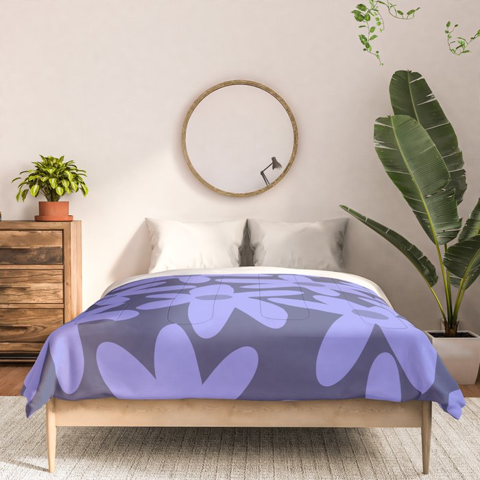 Daisy Time Retro Floral Pattern in Periwinkle Purple Comforter Gallery Image 3