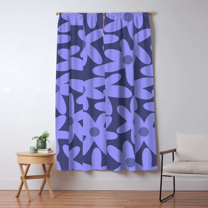 Daisy Time Retro Floral Pattern in Periwinkle Purple Window Curtain Gallery Image 5