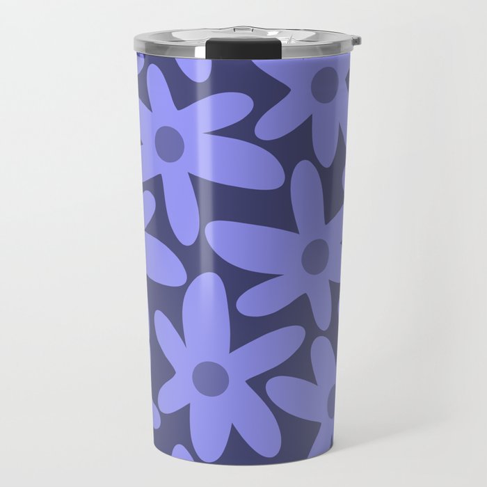 Daisy Time Retro Floral Pattern in Periwinkle Purple Travel Mug Gallery Image 1