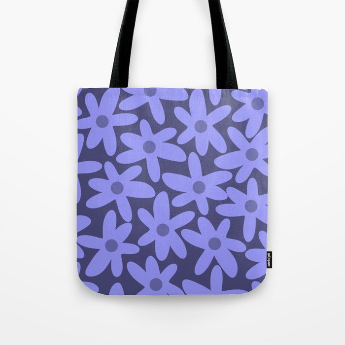 Daisy Time Retro Floral Pattern in Periwinkle Purple Tote Bag Gallery Image 1