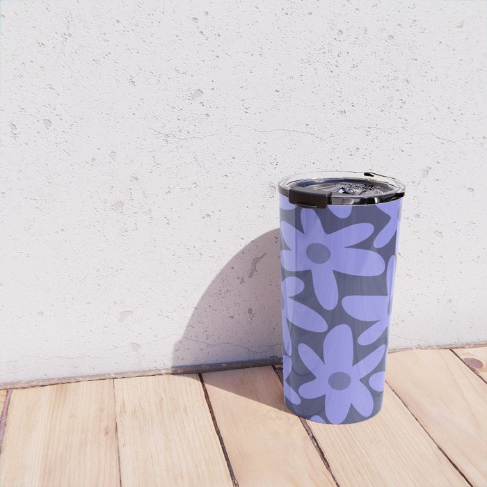 Daisy Time Retro Floral Pattern in Periwinkle Purple Travel Mug Gallery Image 4