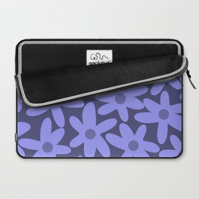 Daisy Time Retro Floral Pattern in Periwinkle Purple Laptop Sleeve Gallery Image 2
