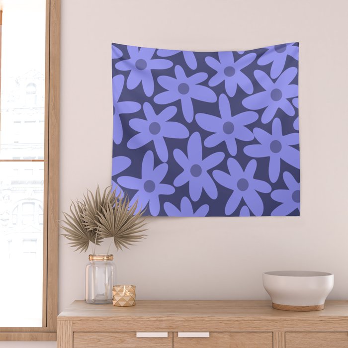 Daisy Time Retro Floral Pattern in Periwinkle Purple Wall Tapestry Gallery Image 2