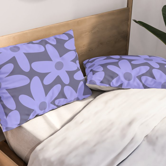 Daisy Time Retro Floral Pattern in Periwinkle Purple Pillow Sham Gallery Image 2