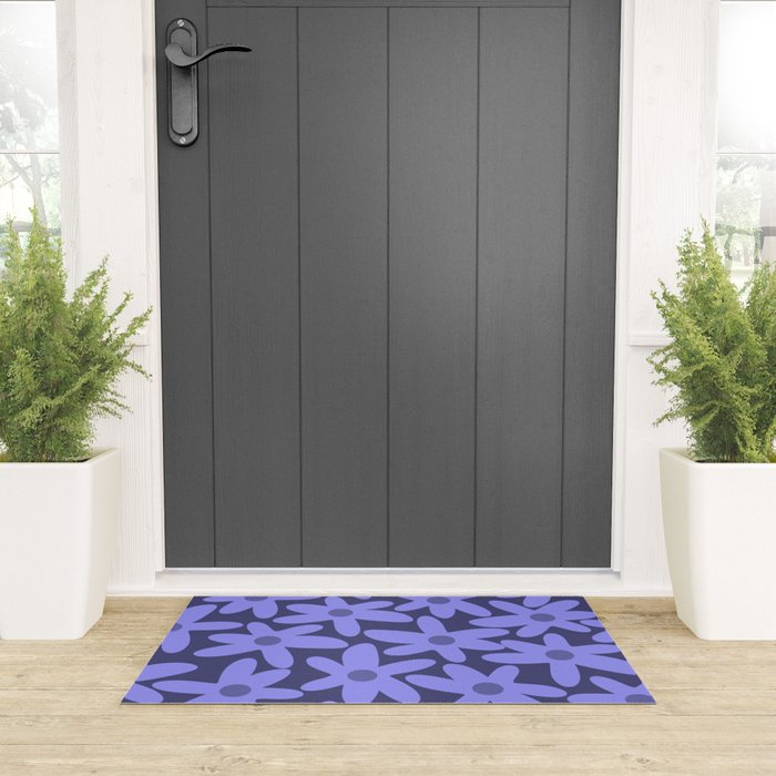 Daisy Time Retro Floral Pattern in Periwinkle Purple Welcome Mat Gallery Image 3