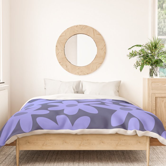 Daisy Time Retro Floral Pattern in Periwinkle Purple Duvet Cover Gallery Image 3