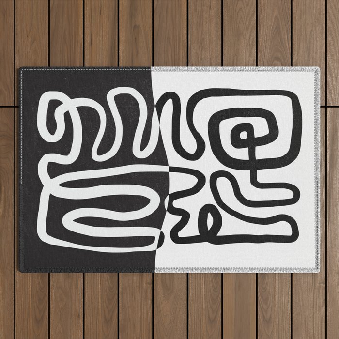 ABSTRACTION 01 | Black and White Abstract Series Outdoor Rug Gallery Image 1