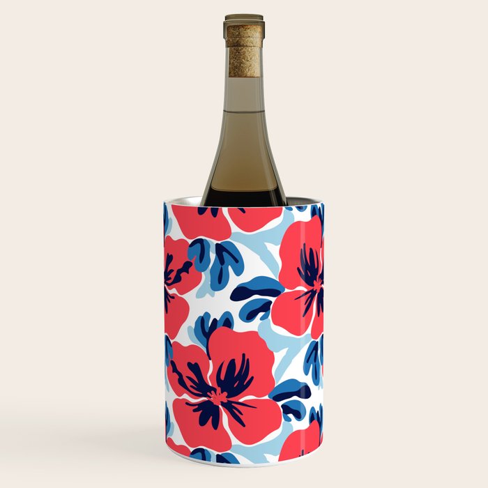 Tropical hibiscus summer flower art pattern Wine Chiller Gallery Image 2