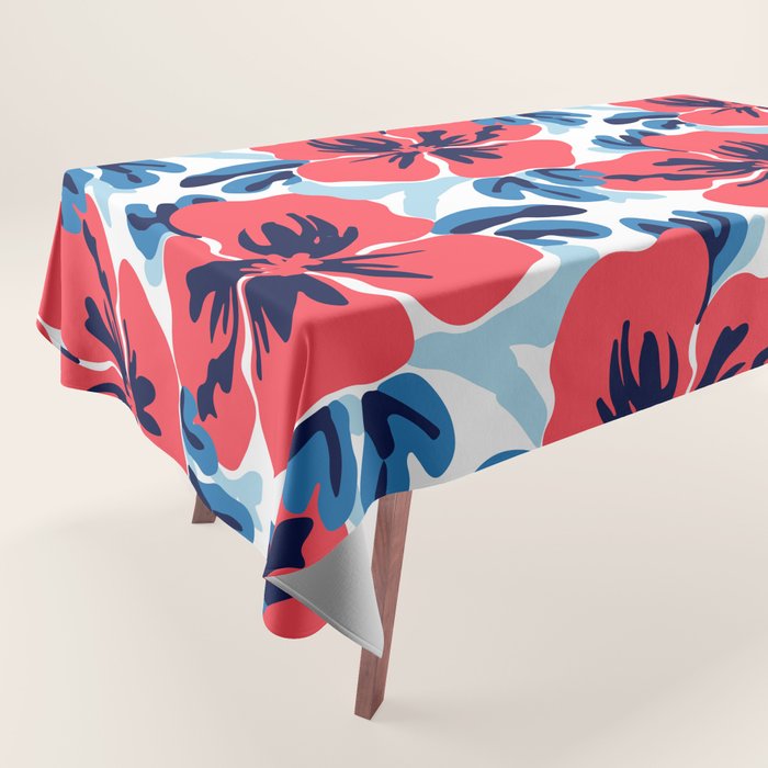 Tropical hibiscus summer flower art pattern Tablecloth Gallery Image 1