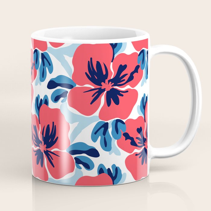 Tropical hibiscus summer flower art pattern Coffee Mug Gallery Image 1