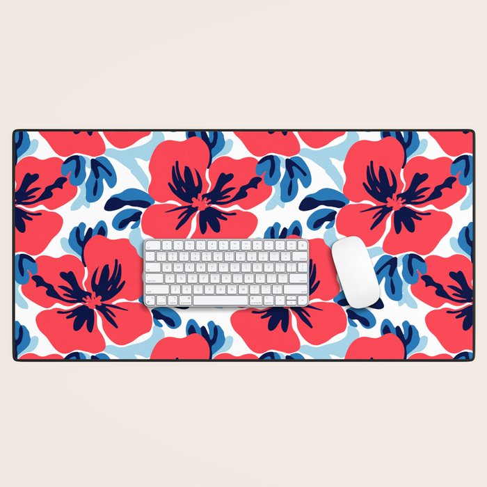 Tropical hibiscus summer flower art pattern Desk Mat Gallery Image 1