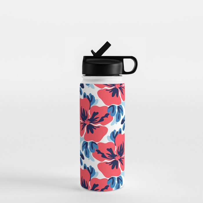 Tropical hibiscus summer flower art pattern Water Bottle Gallery Image 1