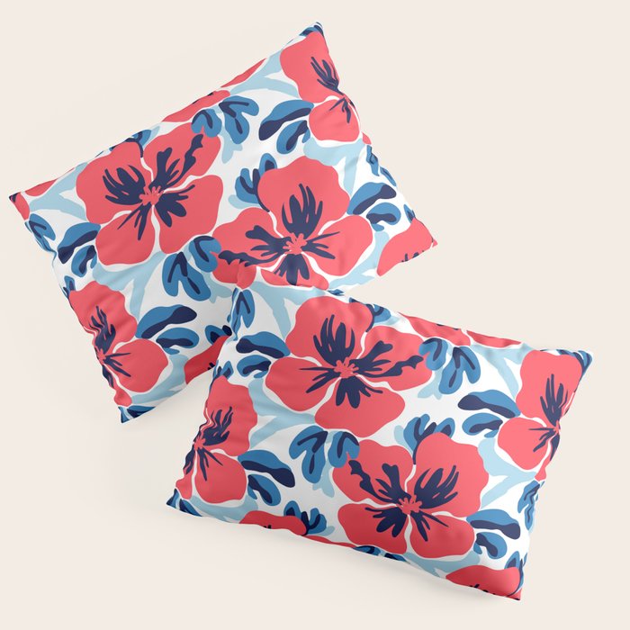 Tropical hibiscus summer flower art pattern Pillow Sham Gallery Image 1