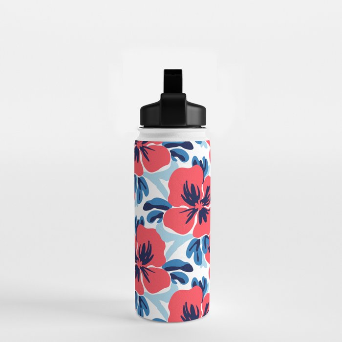 Tropical hibiscus summer flower art pattern Water Bottle Gallery Image 2