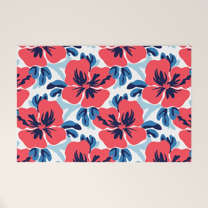 Tropical hibiscus summer flower art pattern Welcome Mat Gallery Image 1