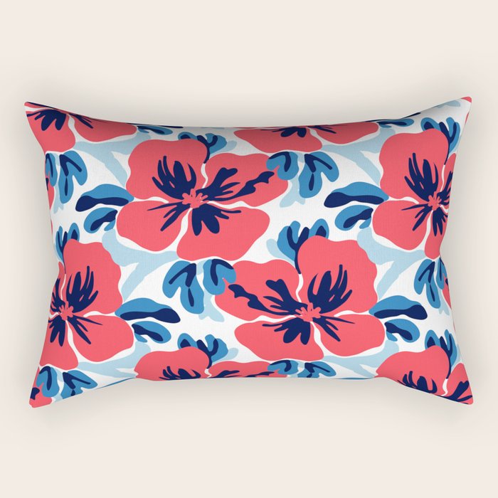 Tropical hibiscus summer flower art pattern Rectangular Pillow Gallery Image 1