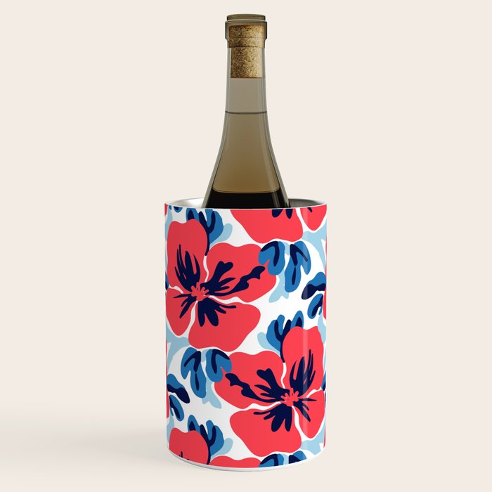 Tropical hibiscus summer flower art pattern Wine Chiller Gallery Image 1