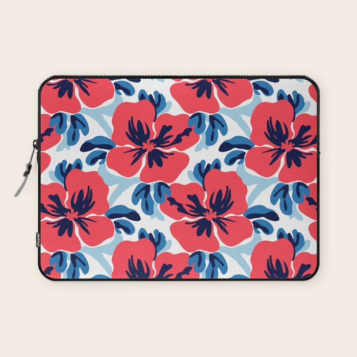 Tropical hibiscus summer flower art pattern Laptop Sleeve Gallery Image 1