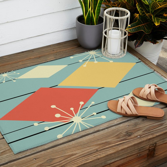 Mid Century Modern Diamonds 1960s colors Outdoor Rug Gallery Image 2