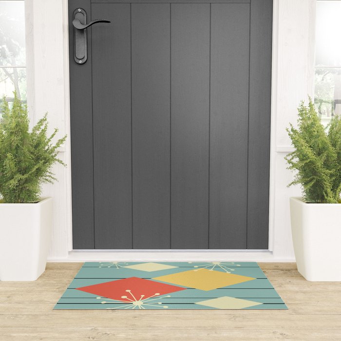 Mid Century Modern Diamonds 1960s colors Welcome Mat Gallery Image 3