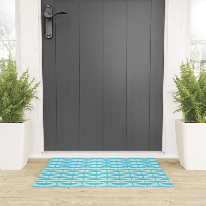 Coastal Ocean Fish Pattern in Blue Aqua Welcome Mat Gallery Image 3
