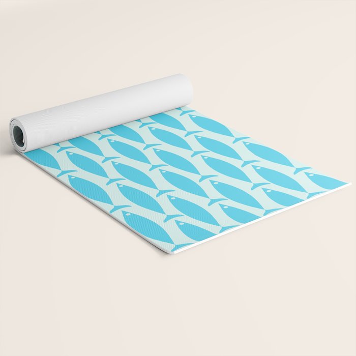 Coastal Ocean Fish Pattern in Blue Aqua Yoga Mat Gallery Image 2