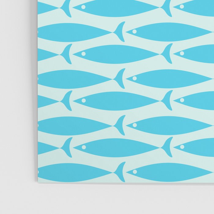 Coastal Ocean Fish Pattern in Blue Aqua Poster Gallery Image 3