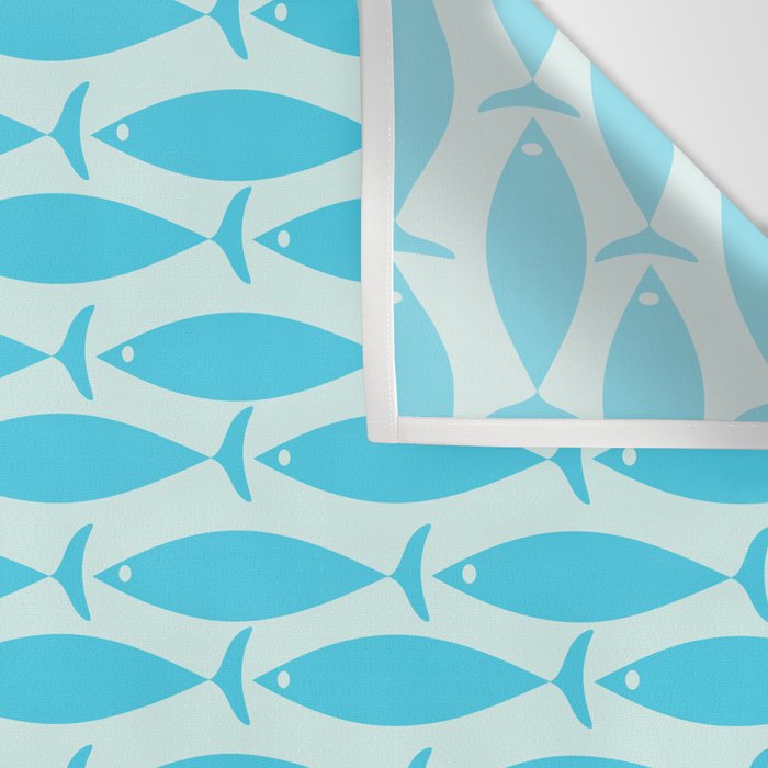 Coastal Ocean Fish Pattern in Blue Aqua Wall Tapestry Gallery Image 3