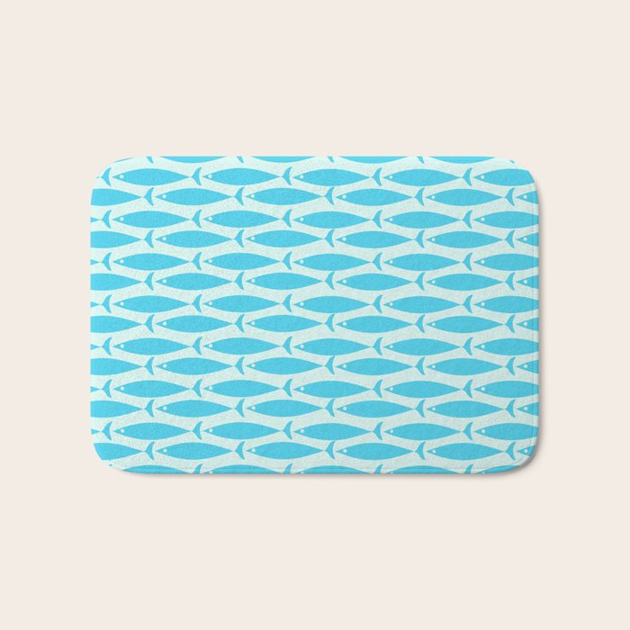 Coastal Ocean Fish Pattern in Blue Aqua Bath Mat Gallery Image 1