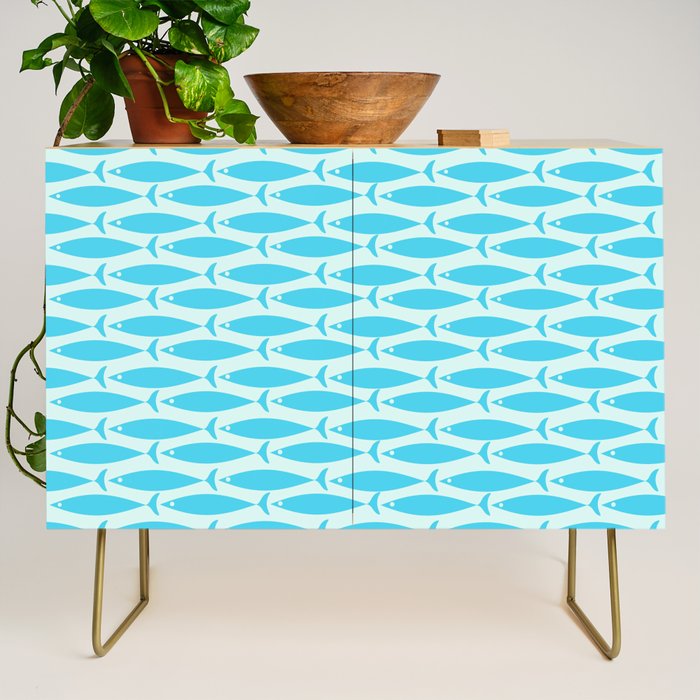 Coastal Ocean Fish Pattern in Blue Aqua Credenza Gallery Image 1