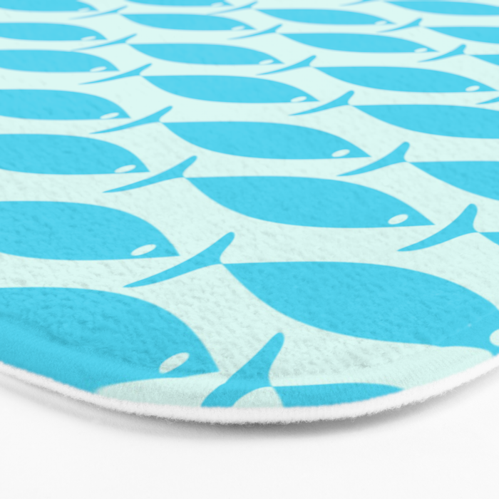 Coastal Ocean Fish Pattern in Blue Aqua Bath Mat Gallery Image 3