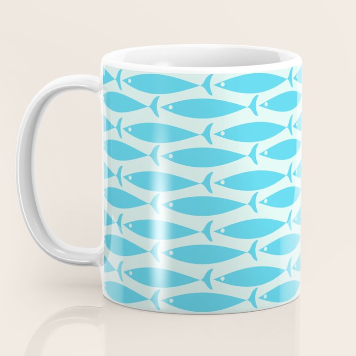 Coastal Ocean Fish Pattern in Blue Aqua Coffee Mug Gallery Image 3