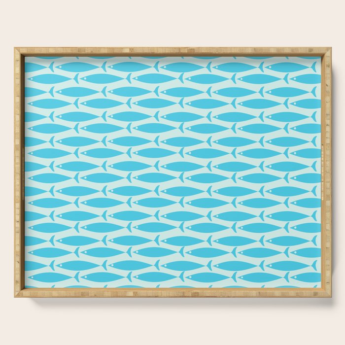 Coastal Ocean Fish Pattern in Blue Aqua Serving Tray Gallery Image 1