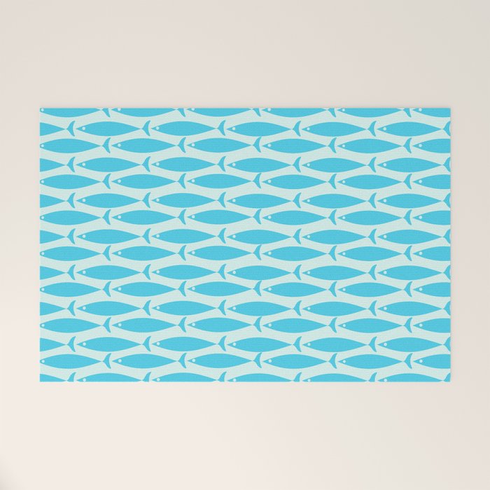 Coastal Ocean Fish Pattern in Blue Aqua Welcome Mat Gallery Image 1