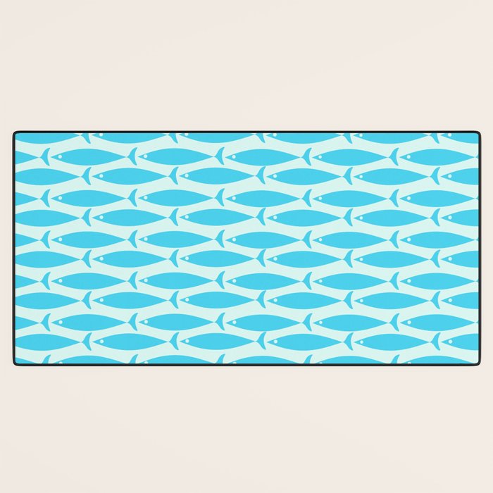 Coastal Ocean Fish Pattern in Blue Aqua Desk Mat Gallery Image 3