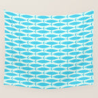 Coastal Ocean Fish Pattern in Blue Aqua Wall Tapestry Gallery Image 4