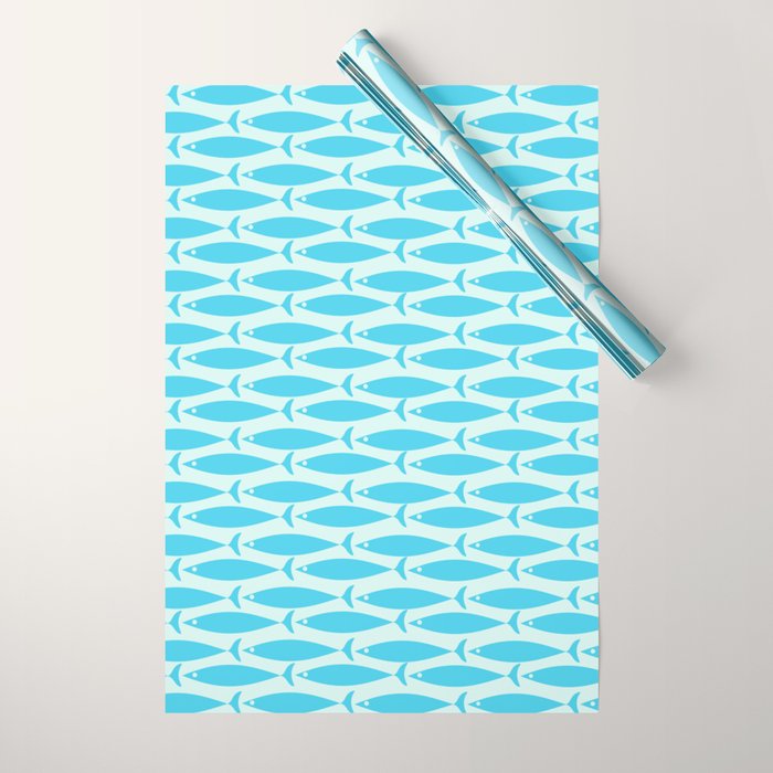 Coastal Ocean Fish Pattern in Blue Aqua Wrapping Paper Gallery Image 1