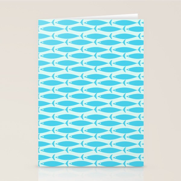 Coastal Ocean Fish Pattern in Blue Aqua Stationery Card Gallery Image 2