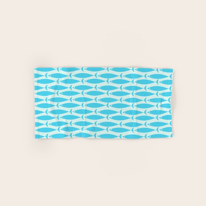 Coastal Ocean Fish Pattern in Blue Aqua Bath Towel Gallery Image 1