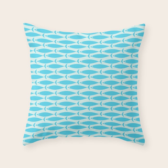 Coastal Ocean Fish Pattern in Blue Aqua Throw Pillow Gallery Image 6