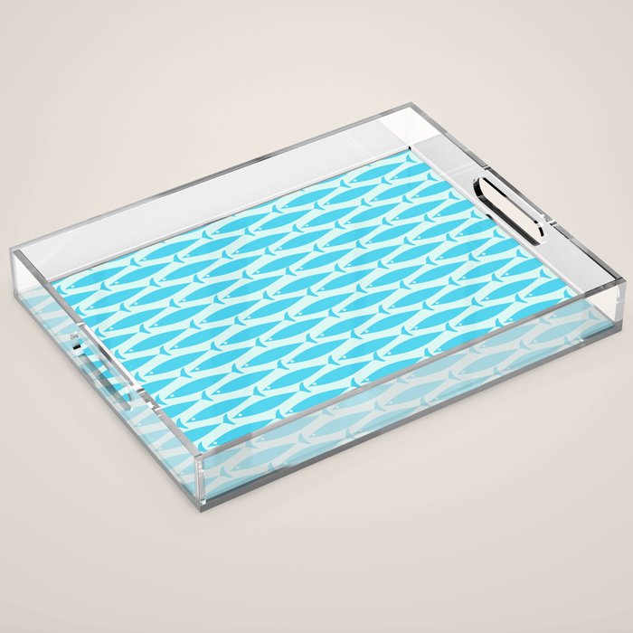 Coastal Ocean Fish Pattern in Blue Aqua Acrylic Tray Gallery Image 1