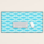 Coastal Ocean Fish Pattern in Blue Aqua Desk Mat Gallery Image 1