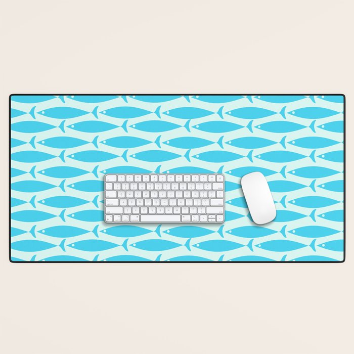Coastal Ocean Fish Pattern in Blue Aqua Desk Mat Gallery Image 1