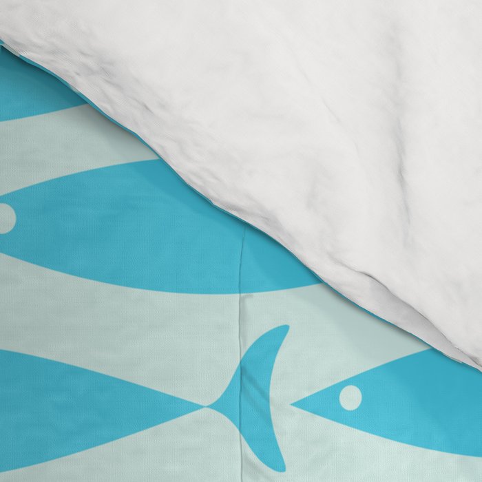 Coastal Ocean Fish Pattern in Blue Aqua Comforter Gallery Image 4