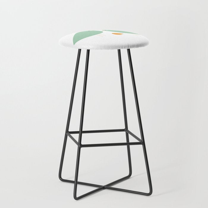 Bird Family in Celadon and Mustard on White. Minimalist Midcentury Scandinavian Stool Gallery Image 1
