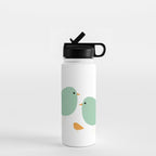 Bird Family in Celadon and Mustard on White. Minimalist Midcentury Scandinavian Water Bottle Gallery Image 1