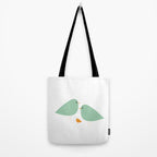 Bird Family in Celadon and Mustard on White. Minimalist Midcentury Scandinavian Tote Bag Gallery Image 2