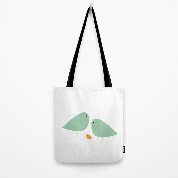 Bird Family in Celadon and Mustard on White. Minimalist Midcentury Scandinavian Tote Bag Gallery Image 2
