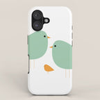Bird Family in Celadon and Mustard on White. Minimalist Midcentury Scandinavian iPhone Case Gallery Image 1