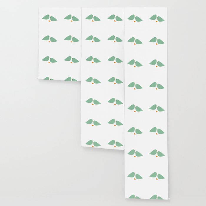 Bird Family in Celadon and Mustard on White. Minimalist Midcentury Scandinavian Wallpaper Gallery Image 3